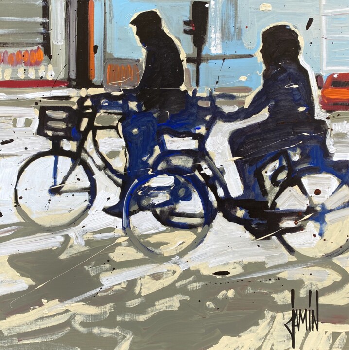 Painting titled "Balade à vélo" by David Jamin, Original Artwork, Acrylic