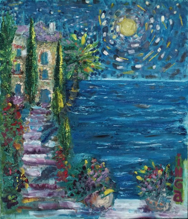 Peinture intitulée "Вечер  на Реюньоне" par Inga Kurganskaia, Œuvre d'art originale, Huile
