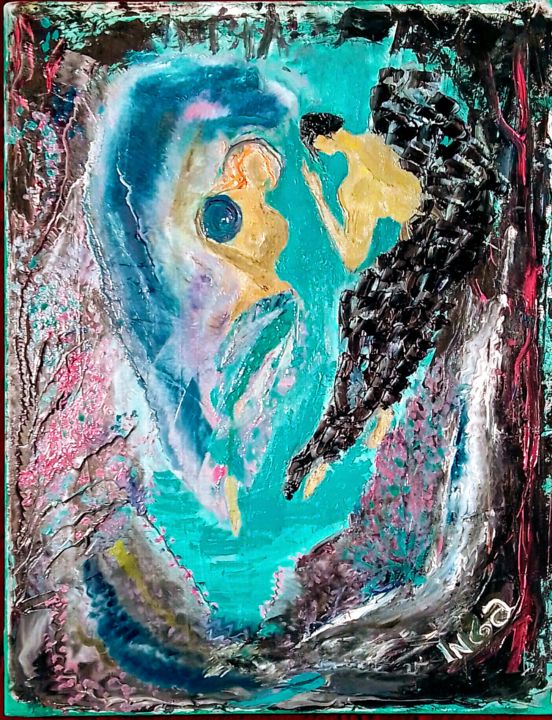 Pintura intitulada "Ангел и демон спорят" por Inga Kurganskaia, Obras de arte originais, Óleo