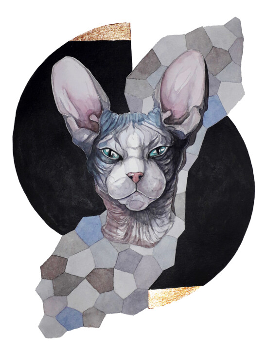 Картина под названием "''Cat with no name''" - Ingaside, Подлинное произведение искусства, Акварель