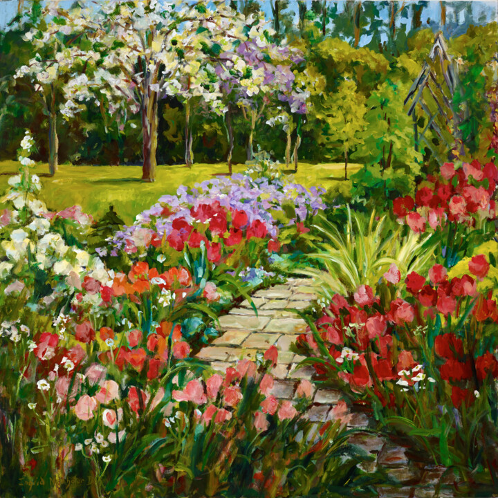 Painting titled "Garden Path" by Ingrid Dohm, Original Artwork, Acrylic