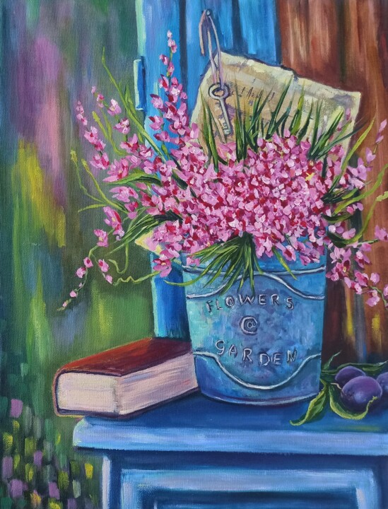Painting titled "Garden flowers, Cle…" by Inna Bebrisa, Original Artwork, Oil