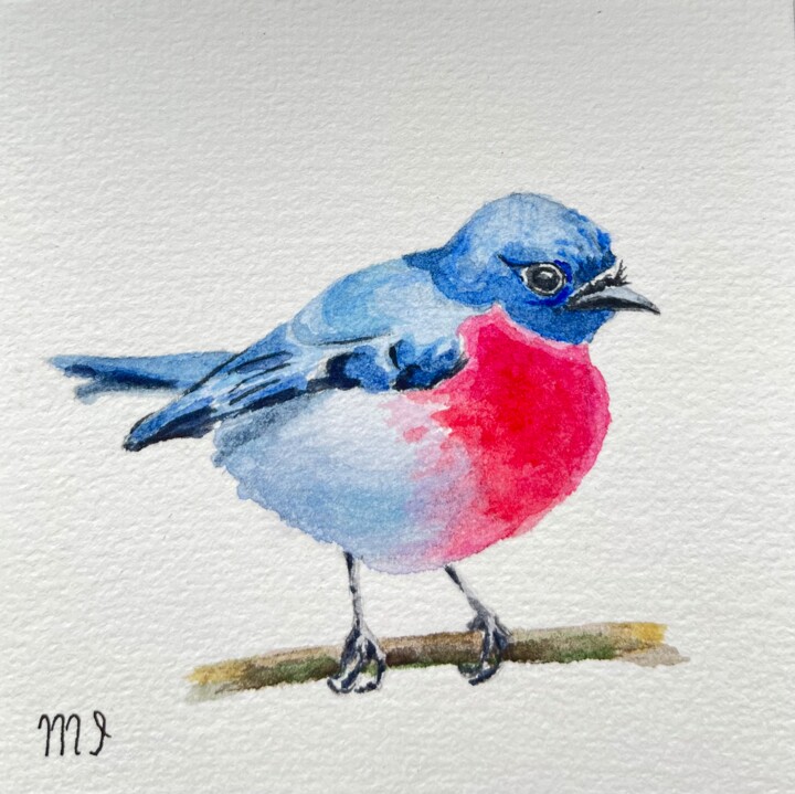 Painting titled "Blue bird watercolo…" by Inna Martynenko, Original Artwork, Watercolor