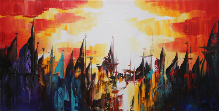 Painting titled ""Im Hafen" abstrakt…" by Galerie Inspire Art, Original Artwork, Acrylic