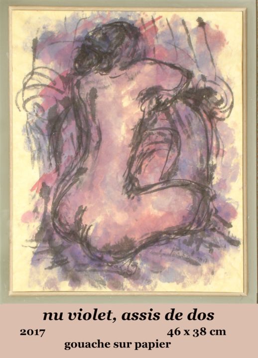 Malerei mit dem Titel "nu violet, assis de…" von Ioana, Original-Kunstwerk, Gouache