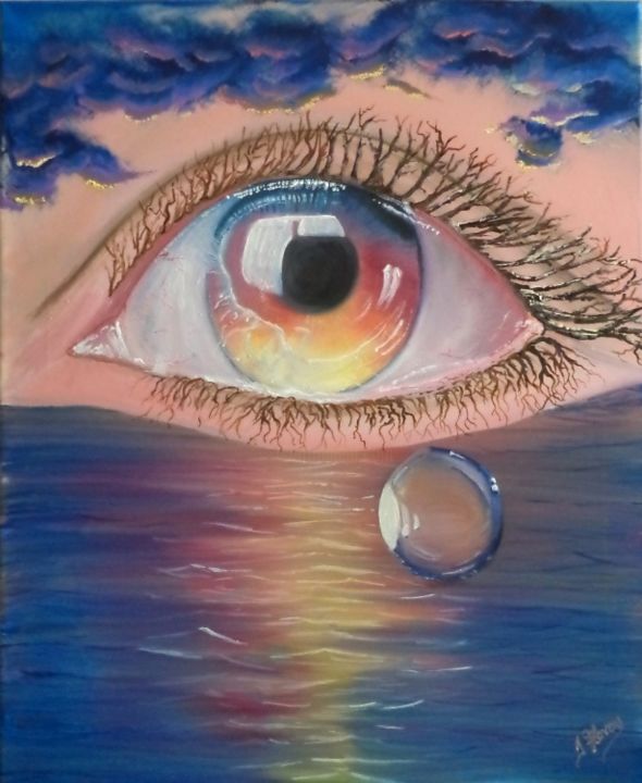 Painting titled "Ocean Of Tears" by Ira Florou, Original Artwork, Oil