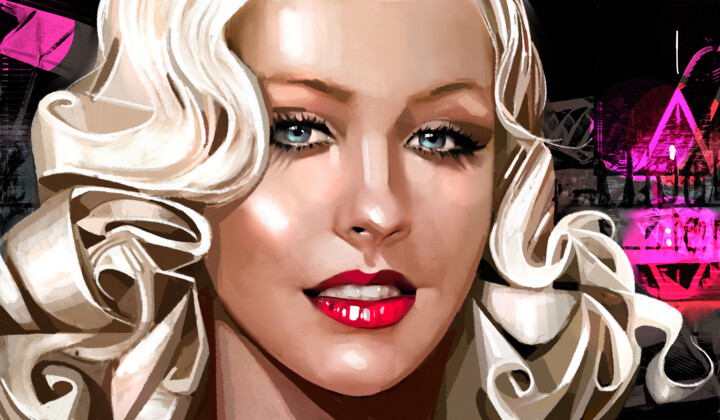 Schilderij getiteld "Christina Aguilera 2" door Ira Tsantekidou, Origineel Kunstwerk, Digitaal Schilderwerk