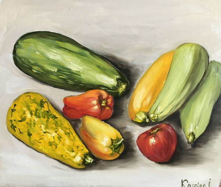 Malerei mit dem Titel "vegetables" von Iryna Karpiak, Original-Kunstwerk, Öl
