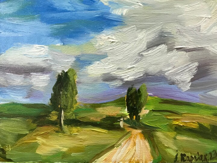 Painting titled "Landscape" by Iryna Karpiak, Original Artwork, Oil