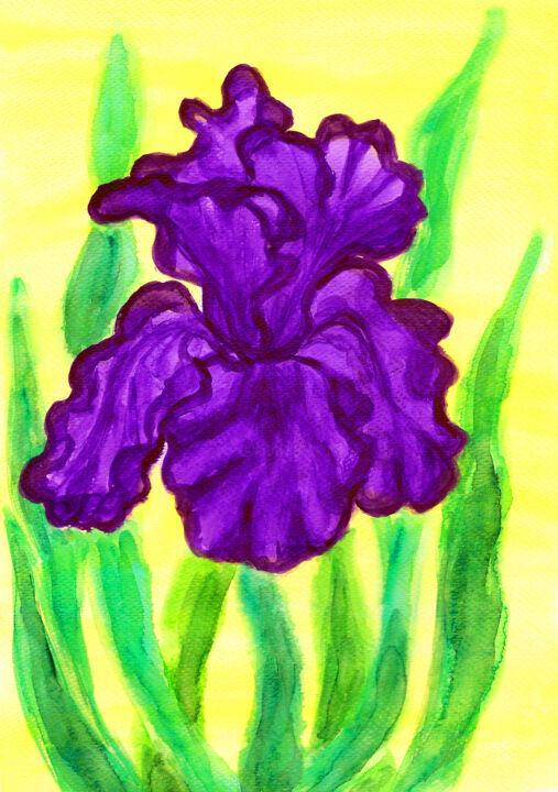 Malerei mit dem Titel "Violet iris waterco…" von Irina Afonskaya, Original-Kunstwerk, Aquarell