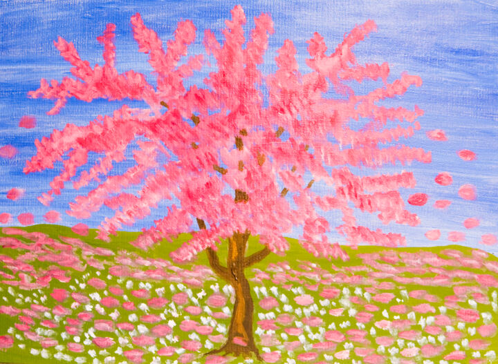 Schilderij getiteld "Cercis tree 3" door Irina Afonskaya, Origineel Kunstwerk, Olie