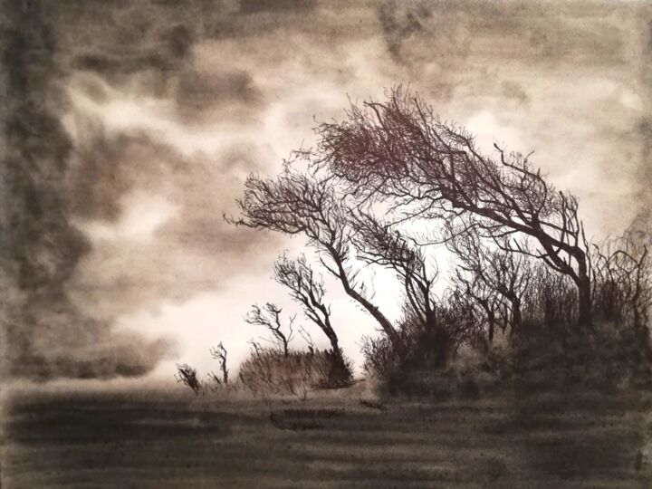 Drawing titled "Le vent du Nord" by Irina Cavat, Original Artwork, Ink Mounted on Other rigid panel