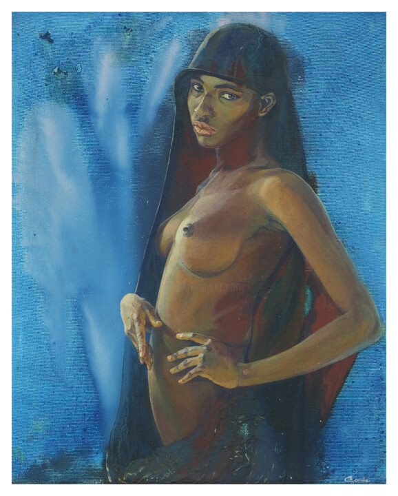 Schilderij getiteld ""Beauté noire 4"" door Irina Condé, Origineel Kunstwerk, Acryl Gemonteerd op Frame voor houten brancard