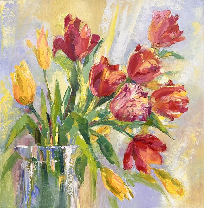 绘画 标题为“Тюльпаны” 由Ирина Гинтс, 原创艺术品, 油 安装在木质担架架上
