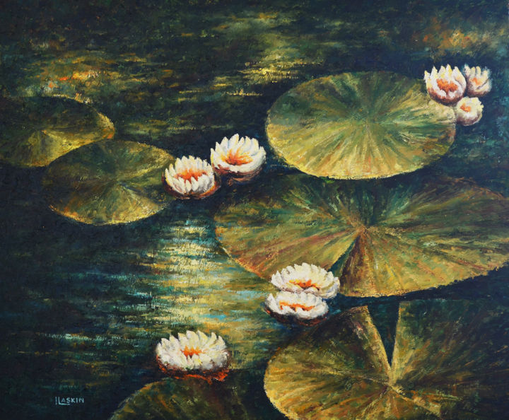 Painting titled "Waterlily" by Irina Laskin, Original Artwork, Oil