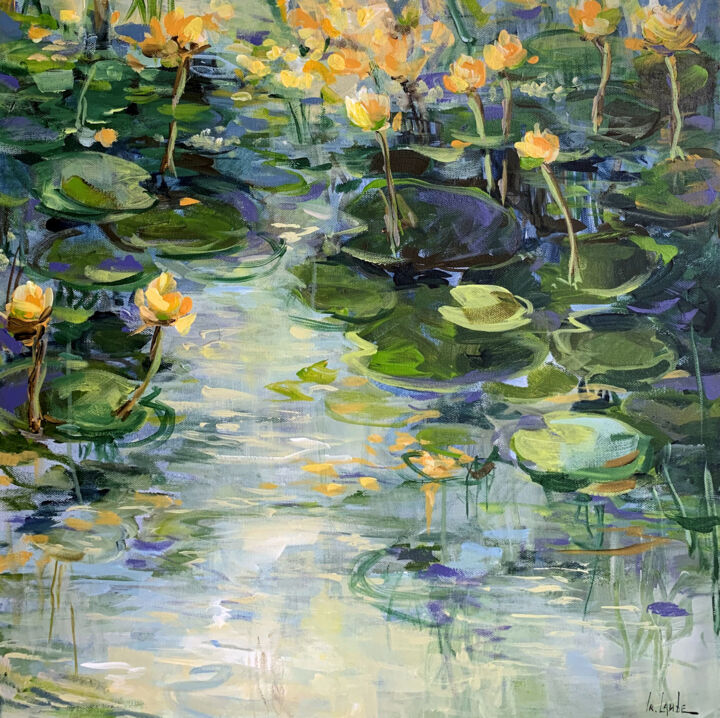 Malerei mit dem Titel "The water lily pond…" von Irina Laube, Original-Kunstwerk, Acryl