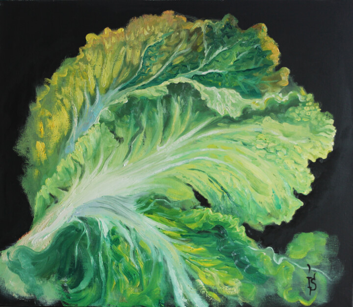 Painting titled "Cabbage" by Irina Sergeyeva, Original Artwork, Oil Mounted on Wood Stretcher frame