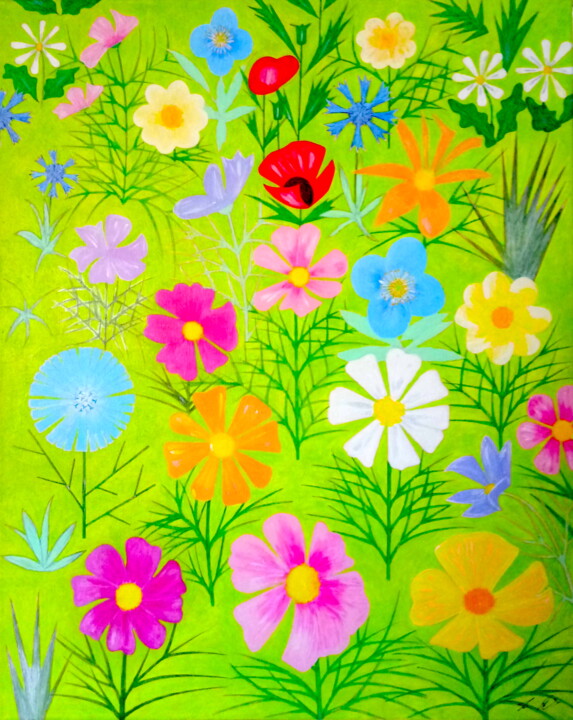Pintura titulada "Field of Flowers" por Irina Rabeja, Obra de arte original, Acrílico