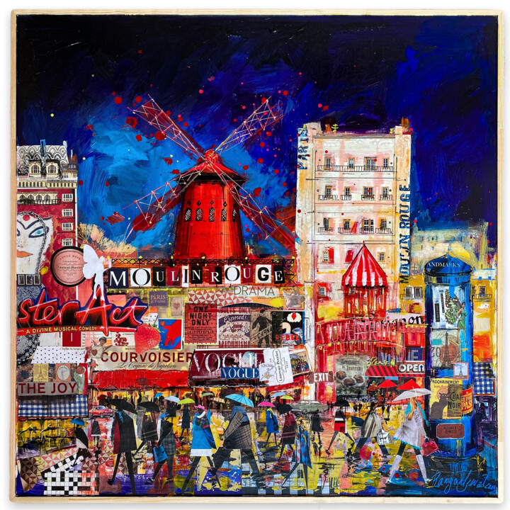 Painting titled "Moulin Rouge" by Irina Rumyantseva, Original Artwork, Acrylic Mounted on Wood Panel