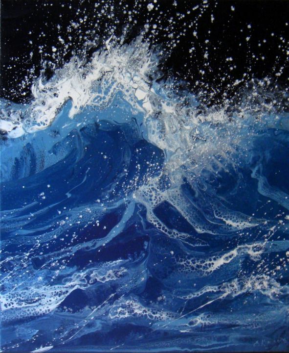 Peinture intitulée "Night Seascape" par Irini Karpikioti, Œuvre d'art originale, Acrylique