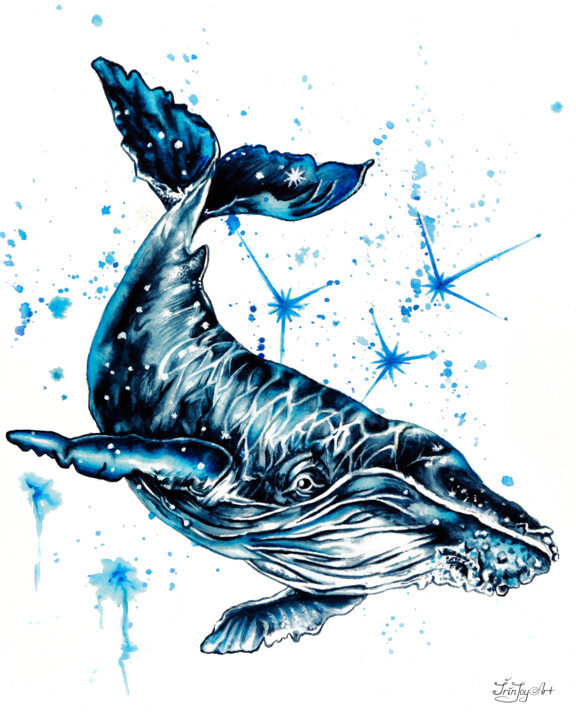 Peinture intitulée "Humpback whale Bath…" par Irinjoyart, Œuvre d'art originale, Aquarelle