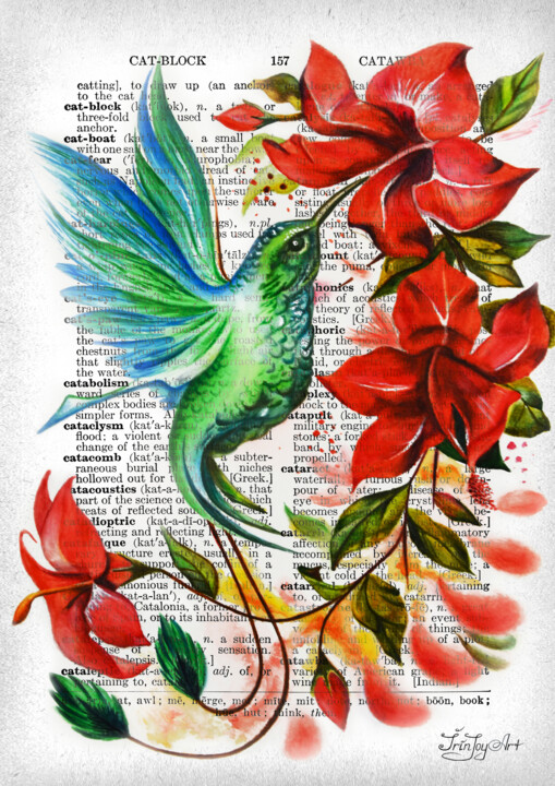Pintura titulada "Humming bird floral…" por Irinjoyart, Obra de arte original, Acuarela