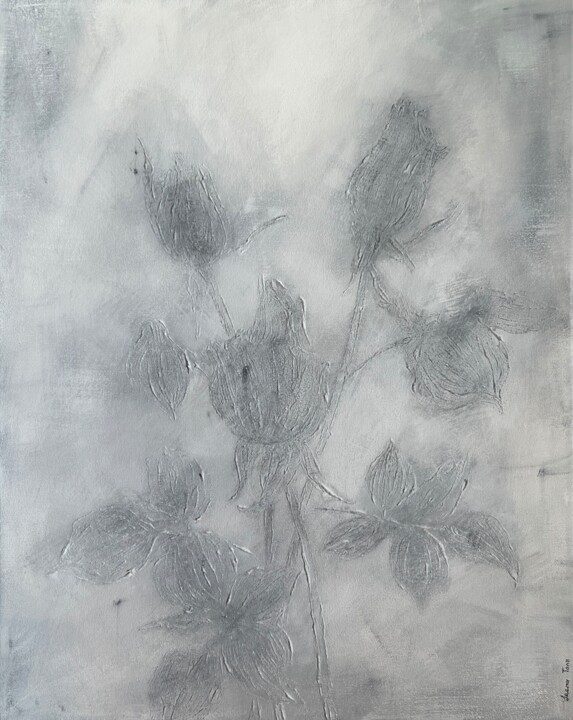 Pittura intitolato "'Roses Buds' Black…" da Iryna Antoniuk (IRENA TONE), Opera d'arte originale, Acrilico