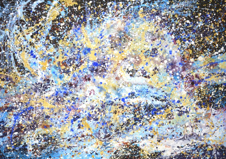 Malarstwo zatytułowany „Milky Way. Space.” autorstwa Iryna Kastsova, Oryginalna praca, Akryl Zamontowany na Drewniana rama n…