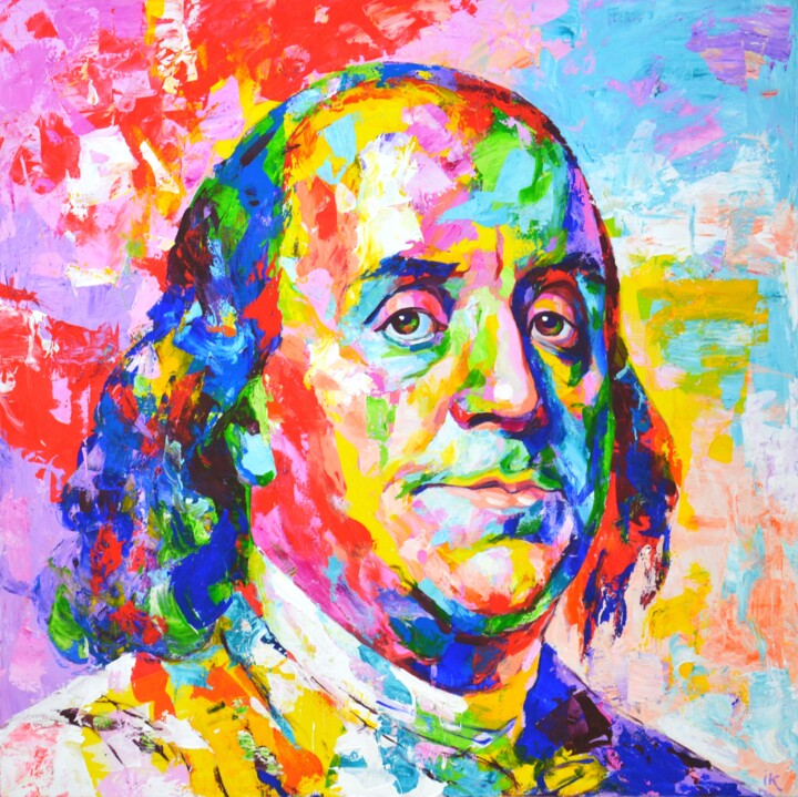 Peinture intitulée "Benjamin Franklin" par Iryna Kastsova, Œuvre d'art originale, Acrylique Monté sur Châssis en bois