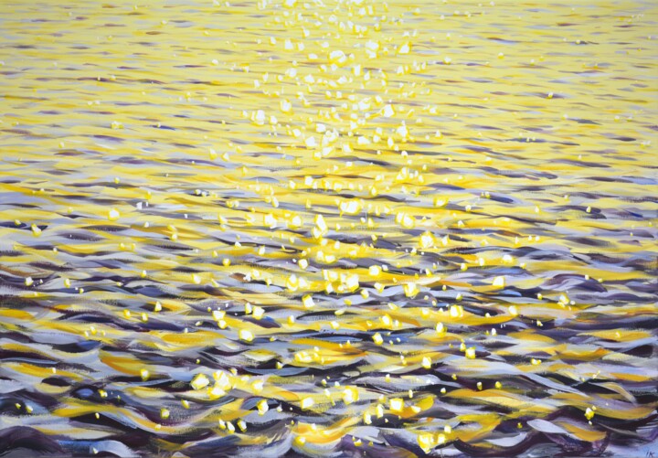 「Glare on the water…」というタイトルの絵画 Iryna Kastsovaによって, オリジナルのアートワーク, アクリル ウッドストレッチャーフレームにマウント