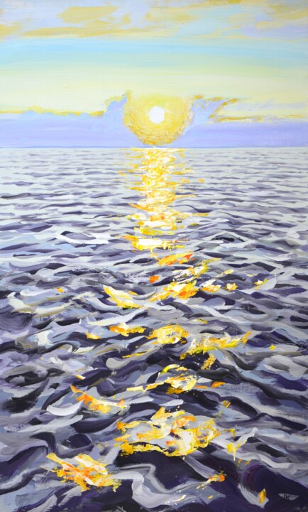 Malarstwo zatytułowany „Ocean. Waves. Light…” autorstwa Iryna Kastsova, Oryginalna praca, Akryl Zamontowany na Drewniana ram…