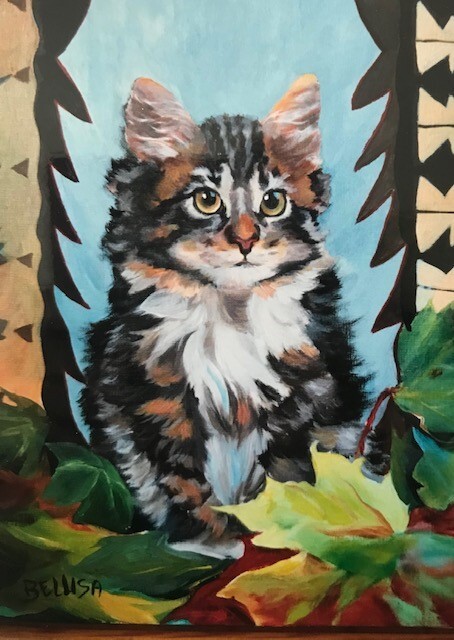 Peinture intitulée "Chat d'Automne" par Isabelle Seguin, Œuvre d'art originale, Acrylique Monté sur artwork_cat.