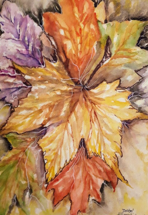 Pintura titulada "Folhas de outono" por Isabel Alfarrobinha, Obra de arte original, Acuarela