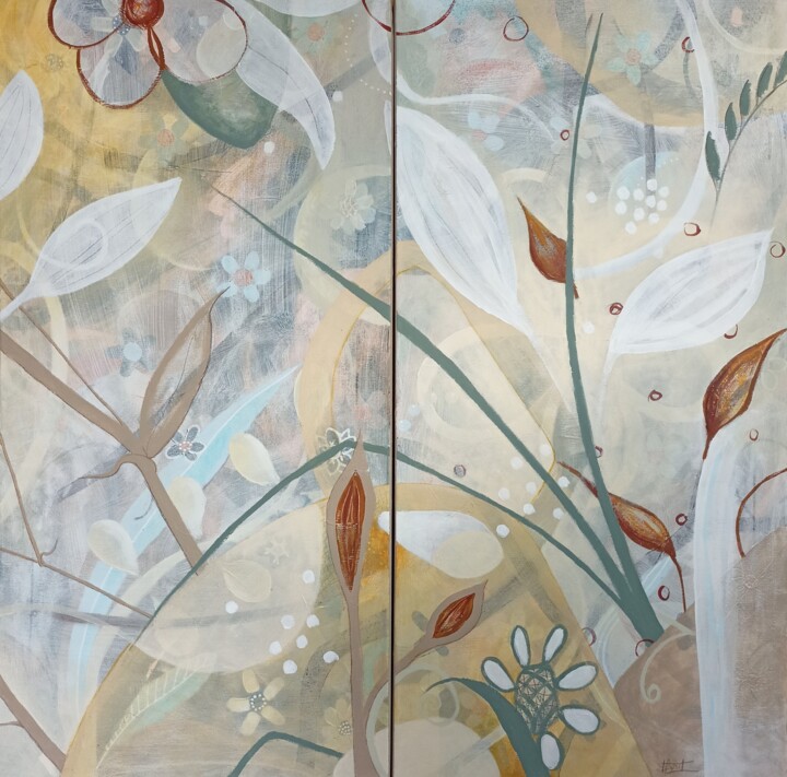 绘画 标题为“Abstraction végétal…” 由Isabelle Bout, 原创艺术品, 丙烯 安装在木质担架架上