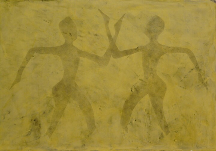 Pittura intitolato "Duo/Duel ?" da Isabelle Delteil Mc Williams, Opera d'arte originale, Encausti