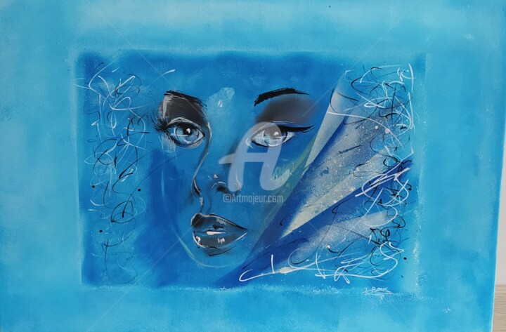 Painting titled "Univers bleu" by Isabelle Breux, Original Artwork, Acrylic Mounted on Wood Stretcher frame