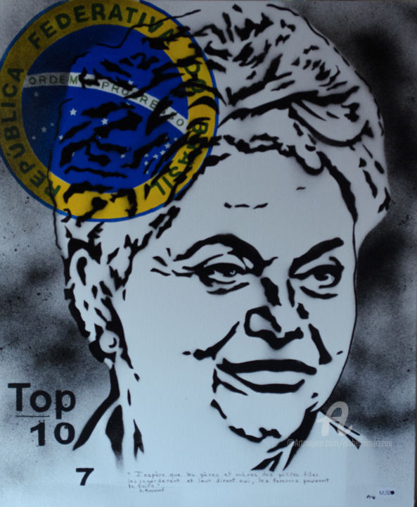 Painting titled "Dilma Roussef septi…" by Murzo, Original Artwork, Spray paint Mounted on Wood Stretcher frame