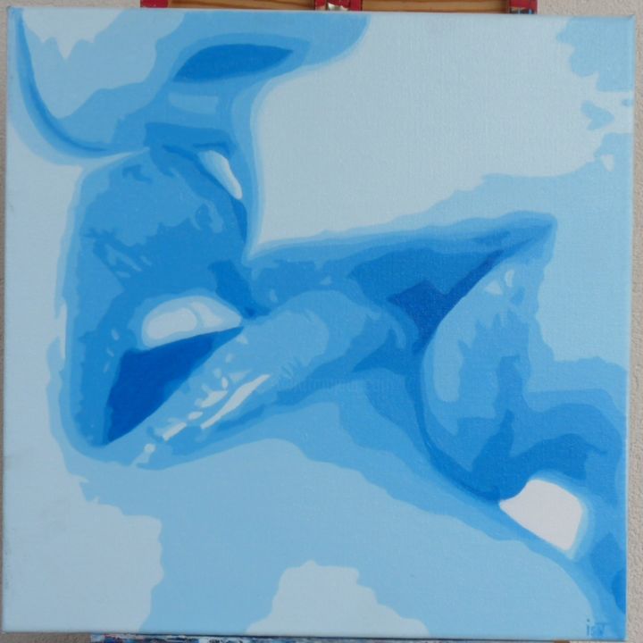 Peinture intitulée "baiser bleu" par Isat Peinture, Œuvre d'art originale, Huile