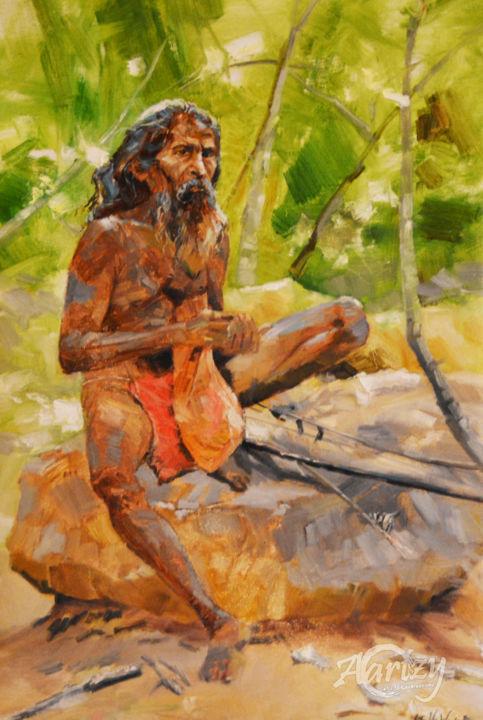 Painting titled "Modern Day Caveman" by Ishan Senaka Hewage, Original Artwork, Acrylic Mounted on Wood Stretcher frame