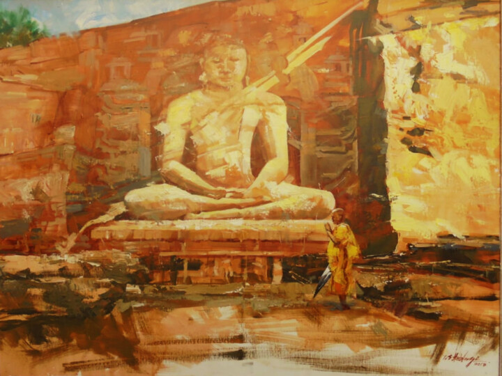 Pittura intitolato "Rock Relief" da Ishan Senaka Hewage, Opera d'arte originale, Acrilico Montato su Telaio per barella in l…