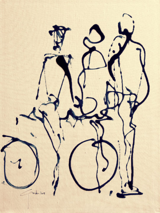 「Three」というタイトルの絵画 Ish Gordonによって, オリジナルのアートワーク, インク