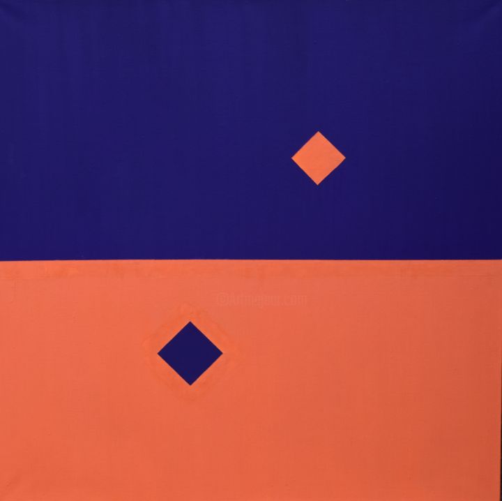 Schilderij getiteld "Orange and Blue Aces" door Iskan, Origineel Kunstwerk, Olie