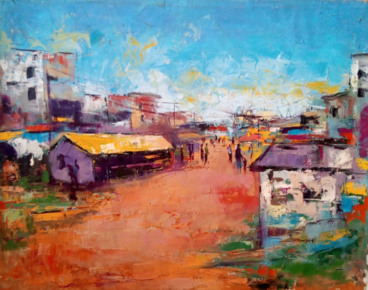Pintura titulada "Neighborhood" por Samuel Itoya Odiboh, Obra de arte original, Oleo