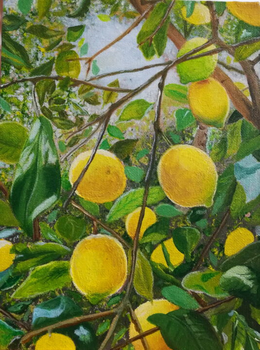 Peinture intitulée "Mélodie au citron" par Iuliia Sedelnikova, Œuvre d'art originale, Acrylique Monté sur Châssis en bois