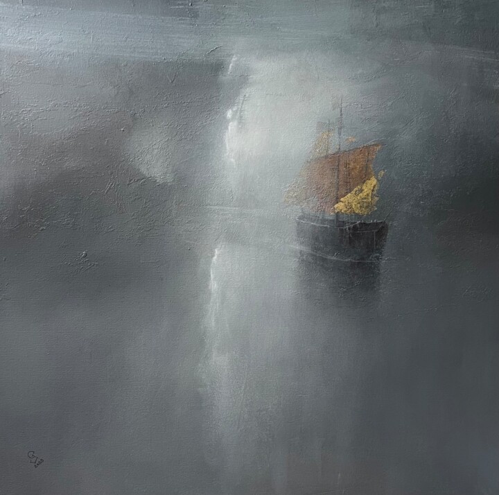 Schilderij getiteld "Harbor of destroyed…" door Ivan Grozdanovski, Origineel Kunstwerk, Acryl