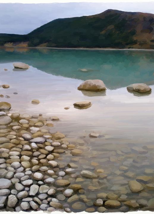 Цифровое искусство под названием "lake-stones" - Iva West, Подлинное произведение искусства, Цифровая живопись