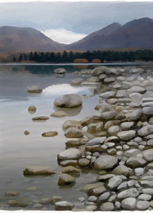 Цифровое искусство под названием "lake-stones 2" - Iva West, Подлинное произведение искусства, Цифровая живопись