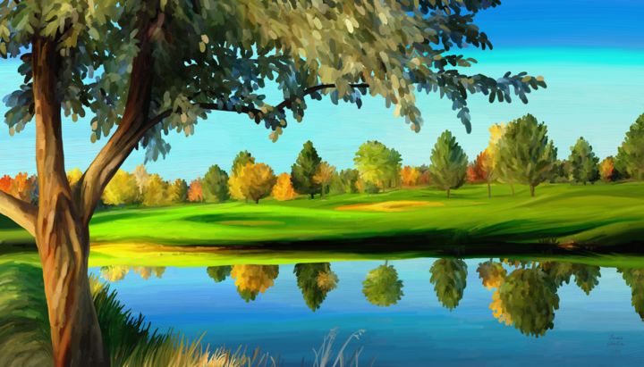 Цифровое искусство под названием "Golf on sunny day" - Iva West, Подлинное произведение искусства, Цифровая живопись