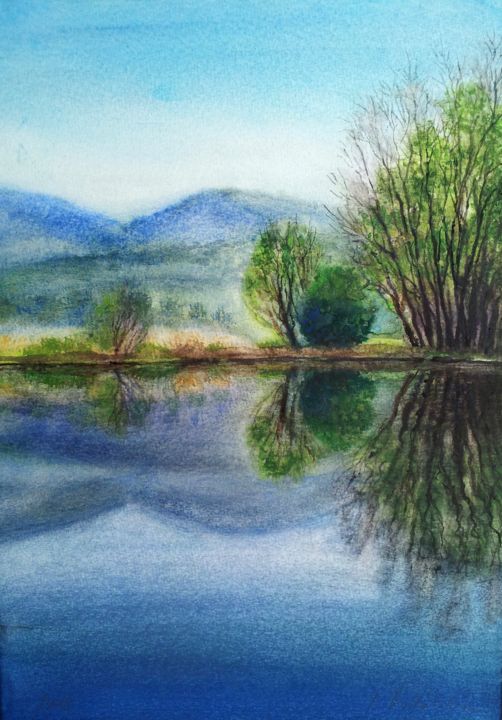 Painting titled "Pre-spring" by Im, Original Artwork, Watercolor