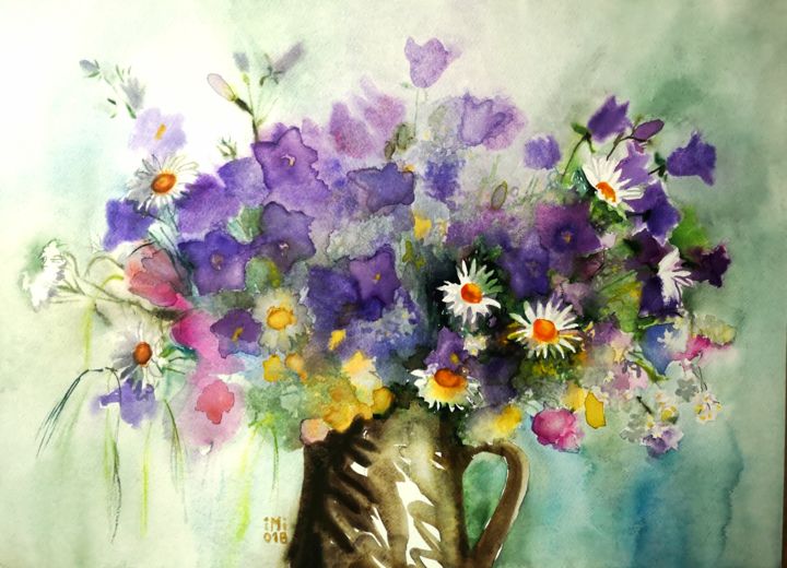 Painting titled "Bouquet - Bells" by Im, Original Artwork, Watercolor